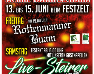  13.-15. Juni: Jubiläumsfest zum 130-jährigen Bestehen der Musikkapelle Ardning 