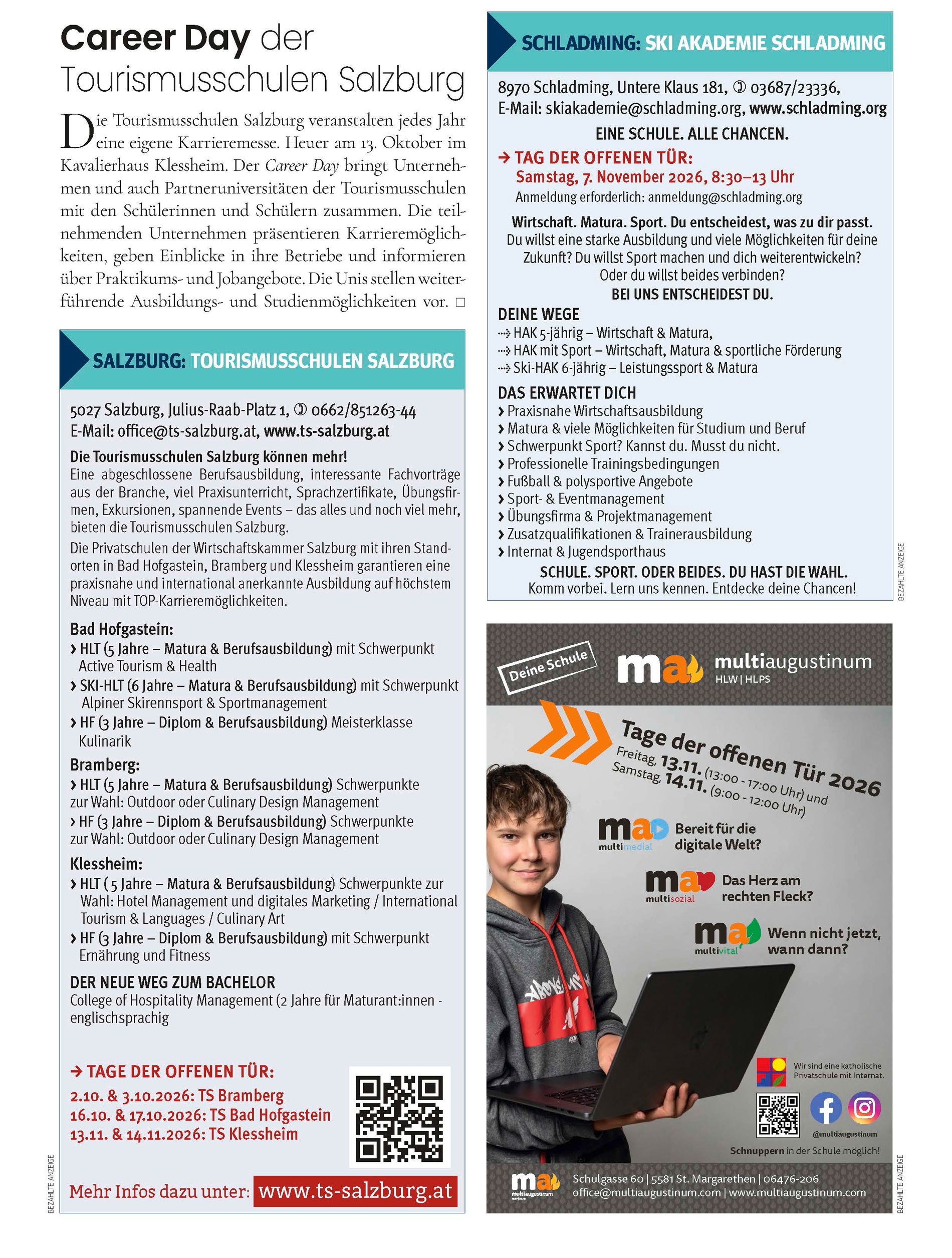 Schulen und ihr Angebot im Bezirk Liezen und darüber hinaus.