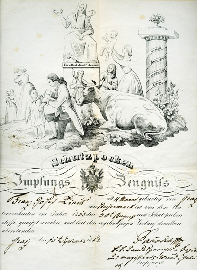 Schutzpocken Impfungszeugnis 1852 c Privatsammlung Graz