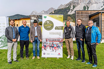 Präsentierten das neue Konzept für den Dachsteinlauf (v. l.): Franz Eisl vom Tourismusverband Schladming-Dachstein, Andreas Gamsjäger von Suzuki Austria, Bürgermeister Ernst Fischbacher, Hans-Peter Steiner vom WSV Ramsau, Thomas Steiner vom Tourismusverband Schladming-Dachstein und Euroloppet-Geschäftsführer Ivo Ivanic. (Foto: Gerhard Pilz)