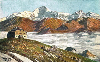 Das Guttenberghaus mit der Hochwildstelle, ein Farbdruck nach Bruno Hess, 1914 (Foto: Archiv Walter Bastl)