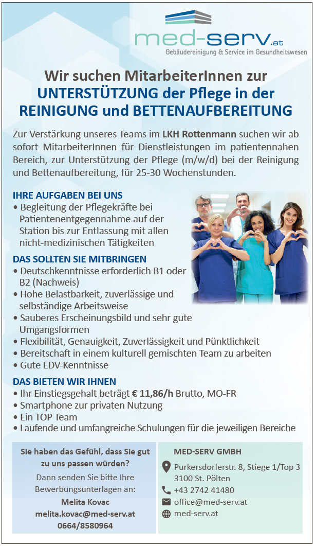 Med-Serv sucht MitarbeiterInnen für das LKH Rottenmann.