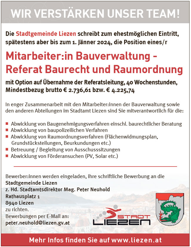 Stadtgemeinde Liezen Stellenangebot